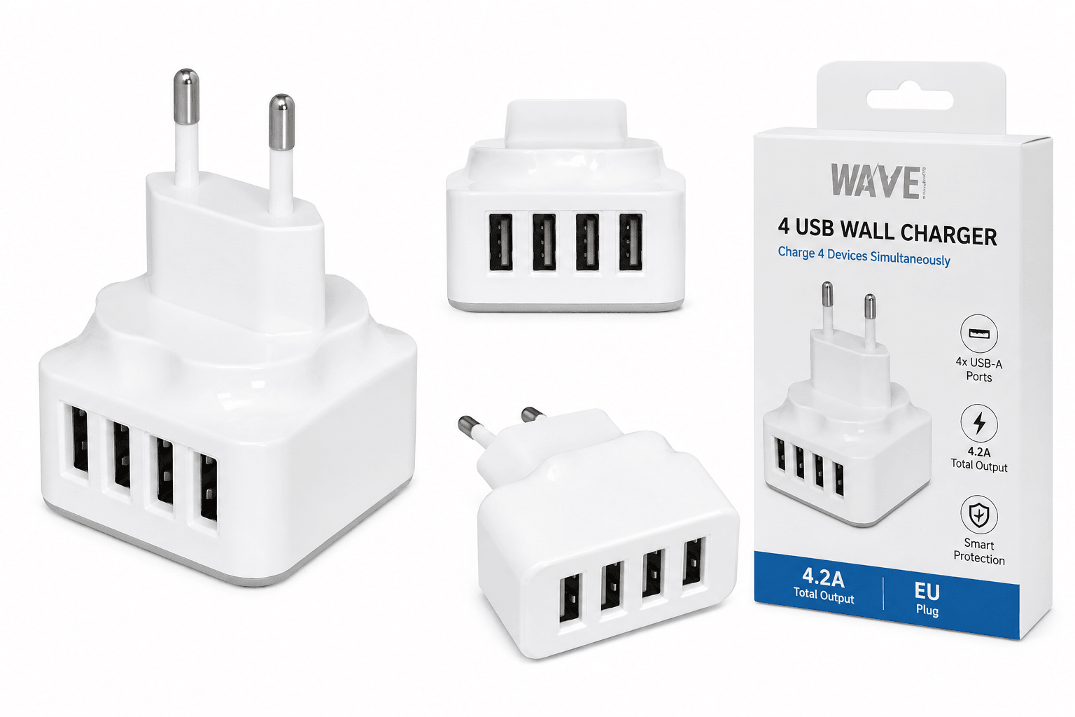 Reislader 4.2A – 4x USB-A Wandlader – Goud - Laad Centrum