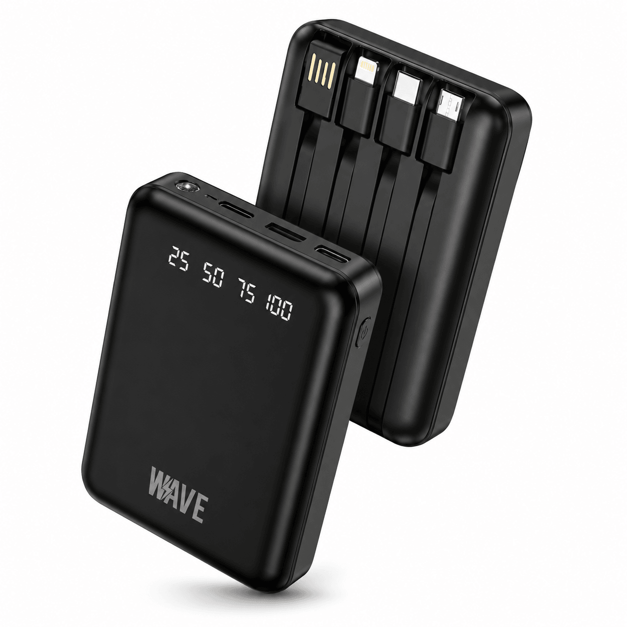 Wave WA-88B Mini Portable Powerbank 4500mAh – 4 Geïntegreerde Kabels – Zwart - Laad Centrum