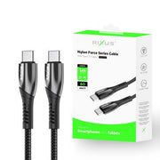 Rixus RXUC30C USB-C datakabel met metalen afwerking in grijs voor opladen en gegevensoverdracht.