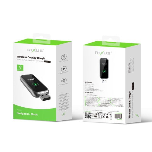 Rixus RXCP03 Draadloze CarPlay Dongle – Metaalgrijs