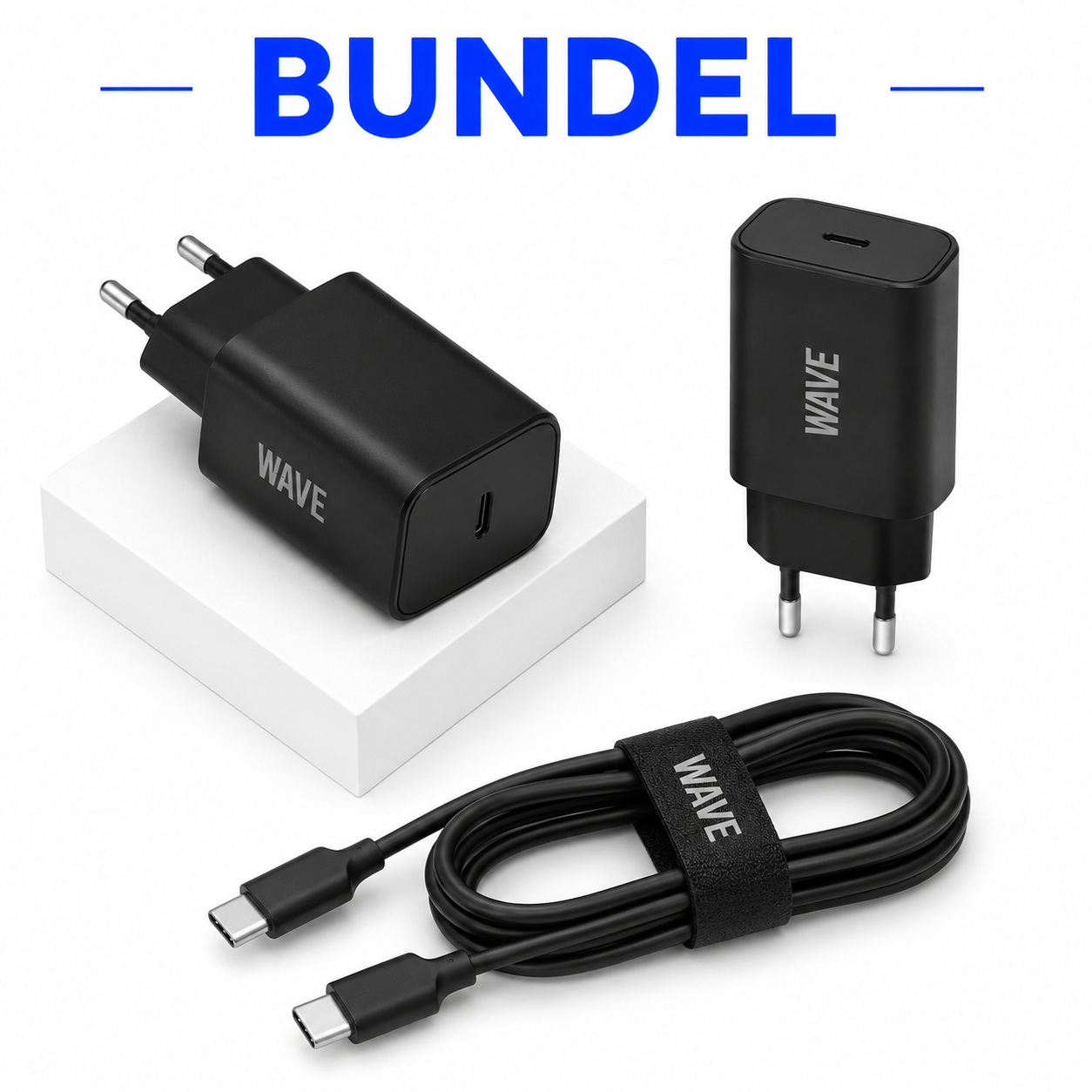 Wave WA-169-10 Super Fast Travel Charger USB-C 25W + USB-C naar USB-C Kabel 1M – Zwart