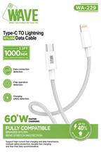 Wave WA-229 USB-C naar Lightning Nylon Snellaadkabel 60W – 1 Meter – Wit - Laad Centrum