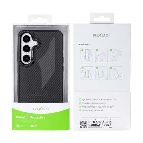 Rixus Mag Carbon MagSafe-kompatible Hülle für Samsung Galaxy S26 – Schwarz