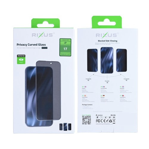 Rixus Privacy Full Curved Edge Schutzglas für iPhone 17