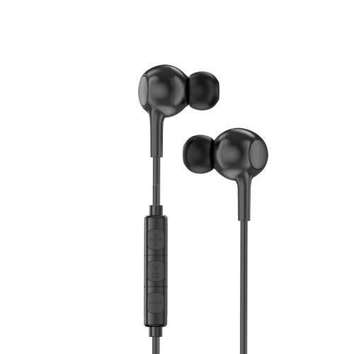 Rixus Lightning oordopjes met microfoon in zwart, bedrade in-ear ontwerp met ingebouwde microfoon.