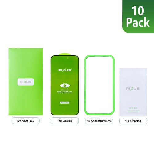Rixus privacy screenprotectors iPhone 17 10-pack met 10 glazen, applicatorframe en reinigingsdoekje