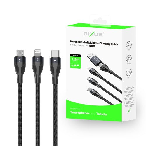 Rixus RXUC23 Two-for-Three multi snellaadkabel zwart – verpakking