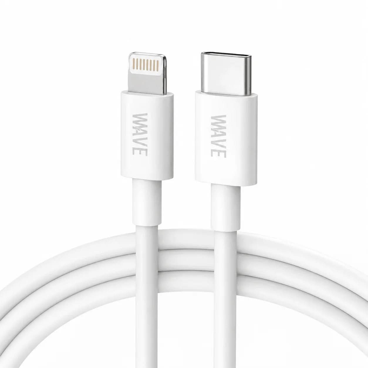 Wave WA-229 USB-C naar Lightning Nylon Snellaadkabel 60W – 1 Meter – Wit - Laad Centrum