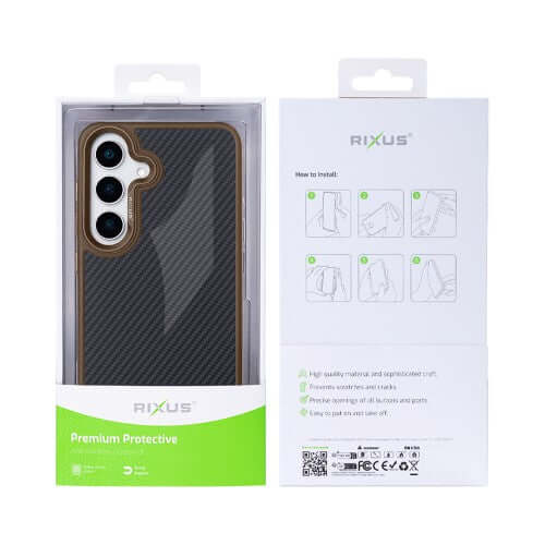 Rixus Mag Carbon Hülle für Samsung Galaxy S25 – MagSafe-kompatibel, Braun