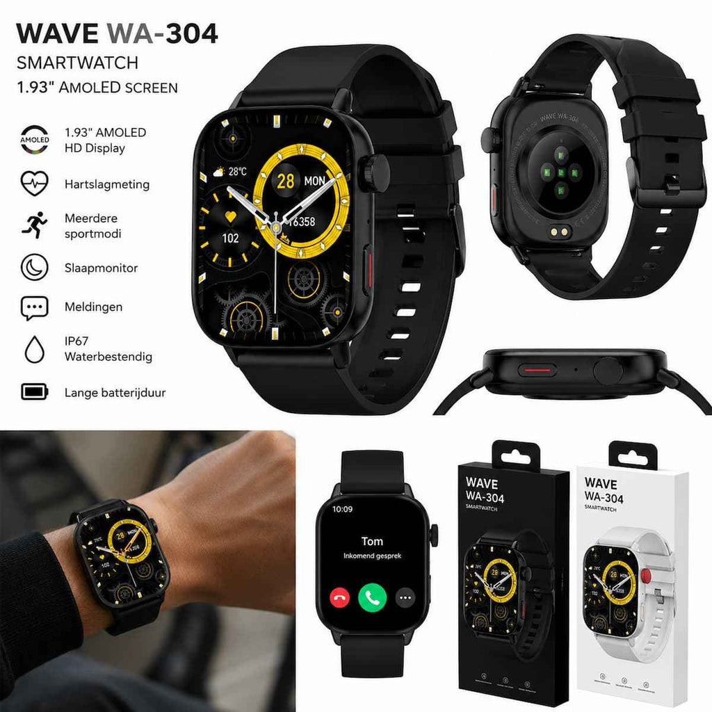 Wave WA-304 Smartwatch met 1.93" AMOLED-scherm – Zwart