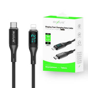 Rixus RXUC28L USB-C naar Lightning kabel met LED display in zwart, 1m lengte voor opladen van apparaten.