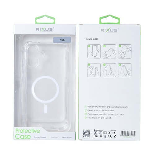 Rixus Anti-Burst-Hülle für Samsung Galaxy A05 – MagSafe-kompatibel, Transparent