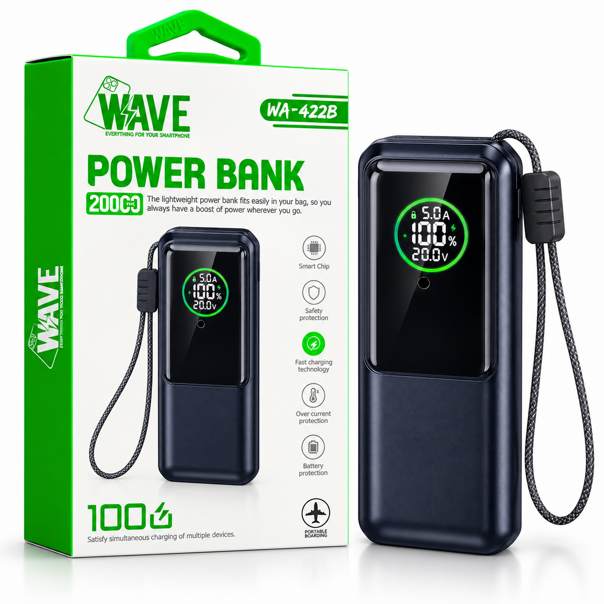 Wave WA-422B Powerbank 100W – 20.000 mAh (schwarz)