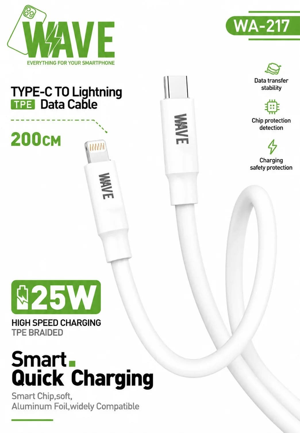 Wave WA-217 USB-C naar Lightning Snellaadkabel 25W – 2 Meter – Wit - Laad Centrum