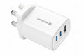 Swissten Edge GaN Travel Charger 65W UK Plug – 2x USB-C PD + USB-A QC3.0 – Wit - Laad Centrum