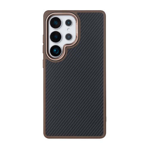 Rixus Mag Carbon Hülle für Samsung Galaxy S25 Ultra – MagSafe-kompatibel, Braun