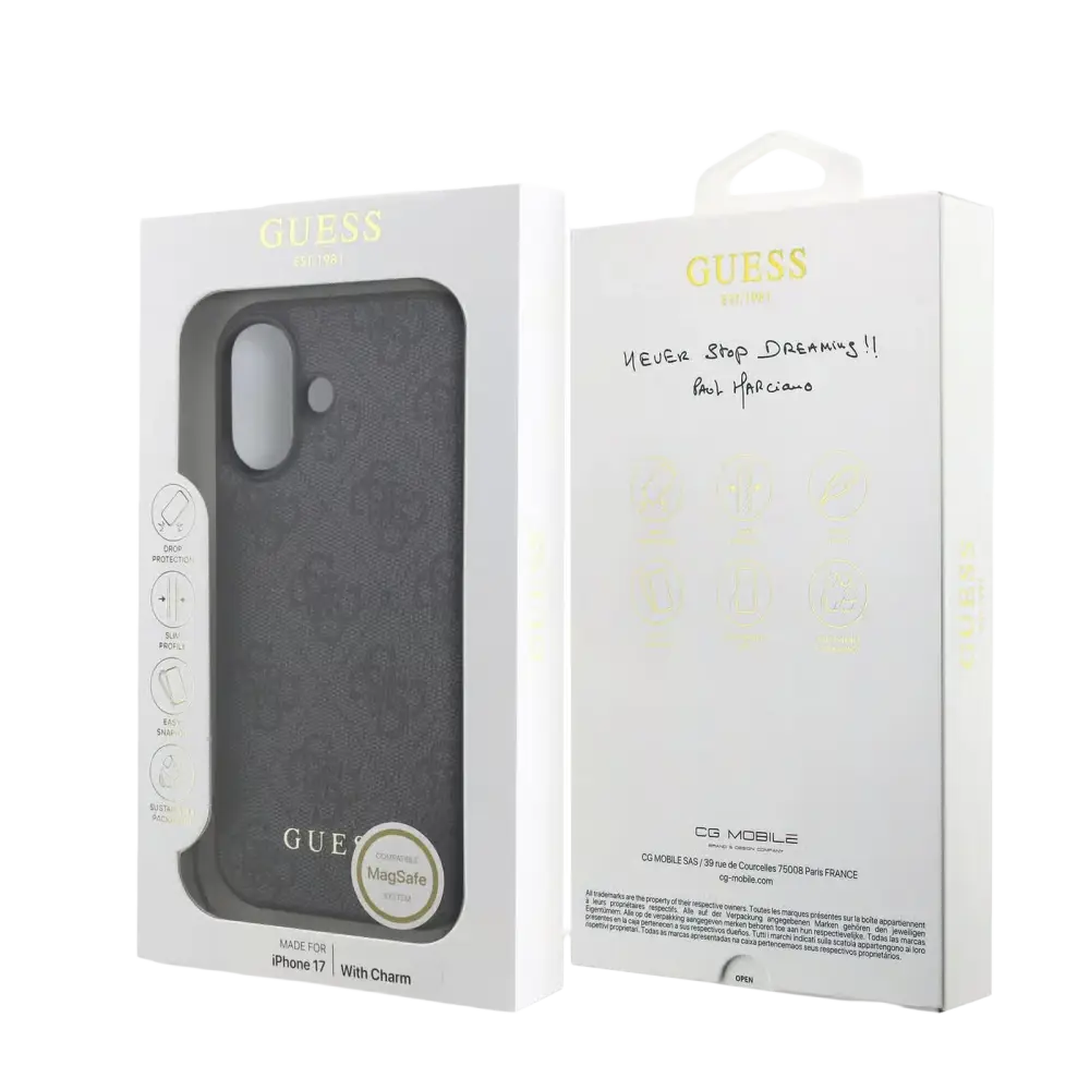 Guess 4G Charm MagSafe Hoesje voor iPhone 17 – Grijs - Telefoonhoesje