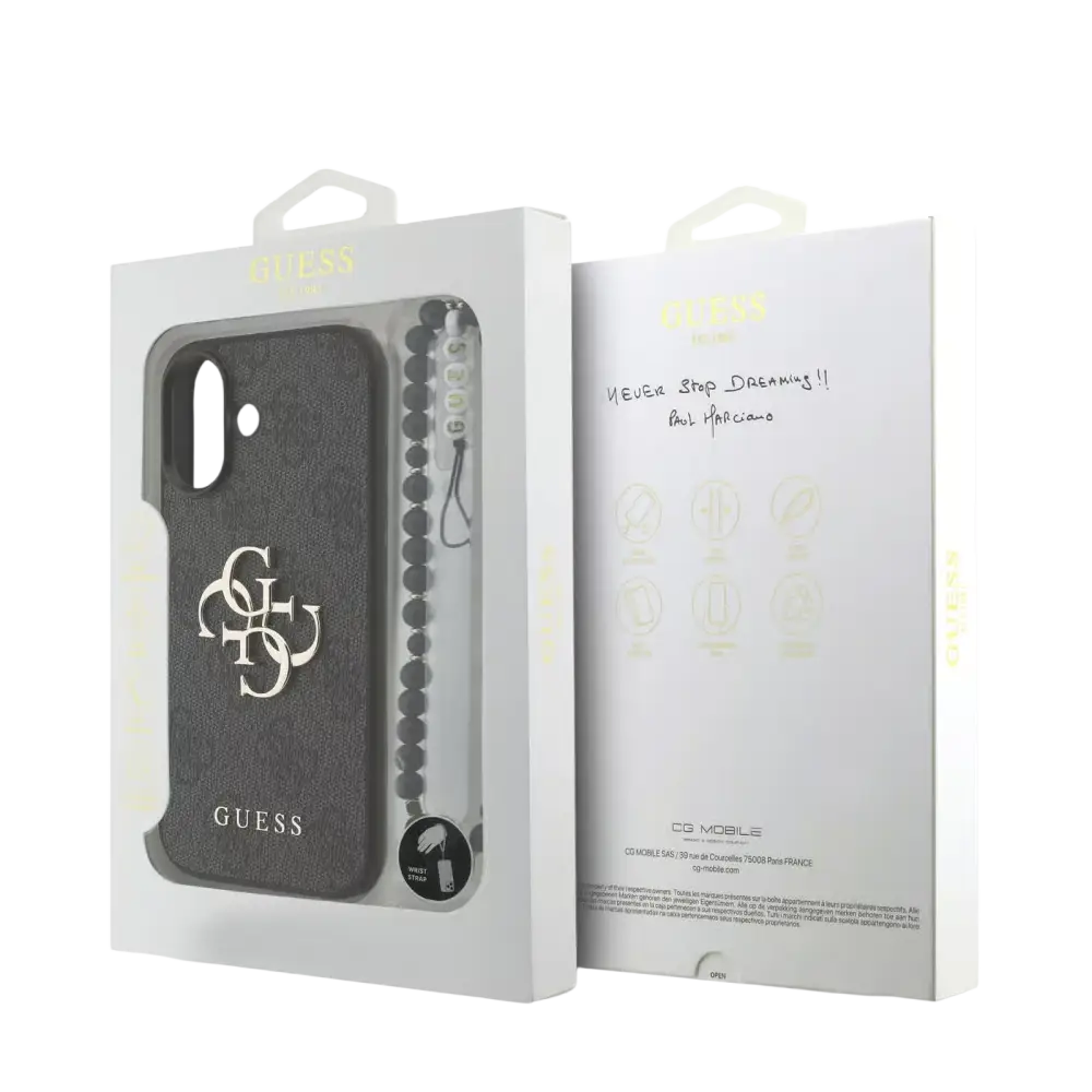 Guess 4G Metal Logo Hoesje met polskoord – iPhone 17 Zwart - Back cover