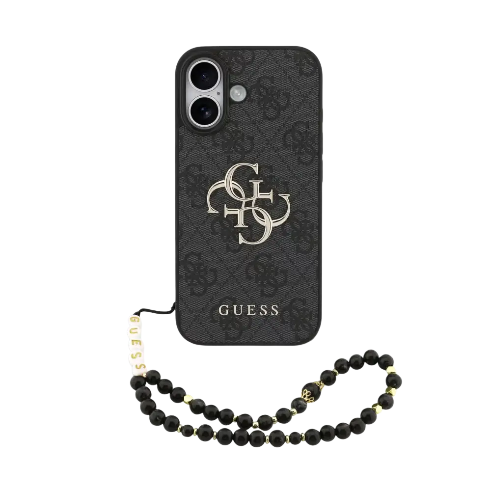 Guess 4G Metal Logo Hoesje met polskoord – iPhone 17 Zwart - Back cover