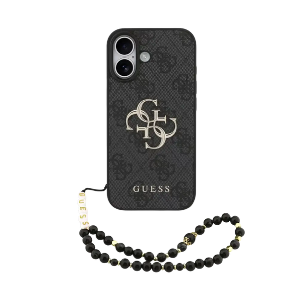Guess 4G Metal Logo Hoesje met polskoord – iPhone 17 Zwart - Back cover
