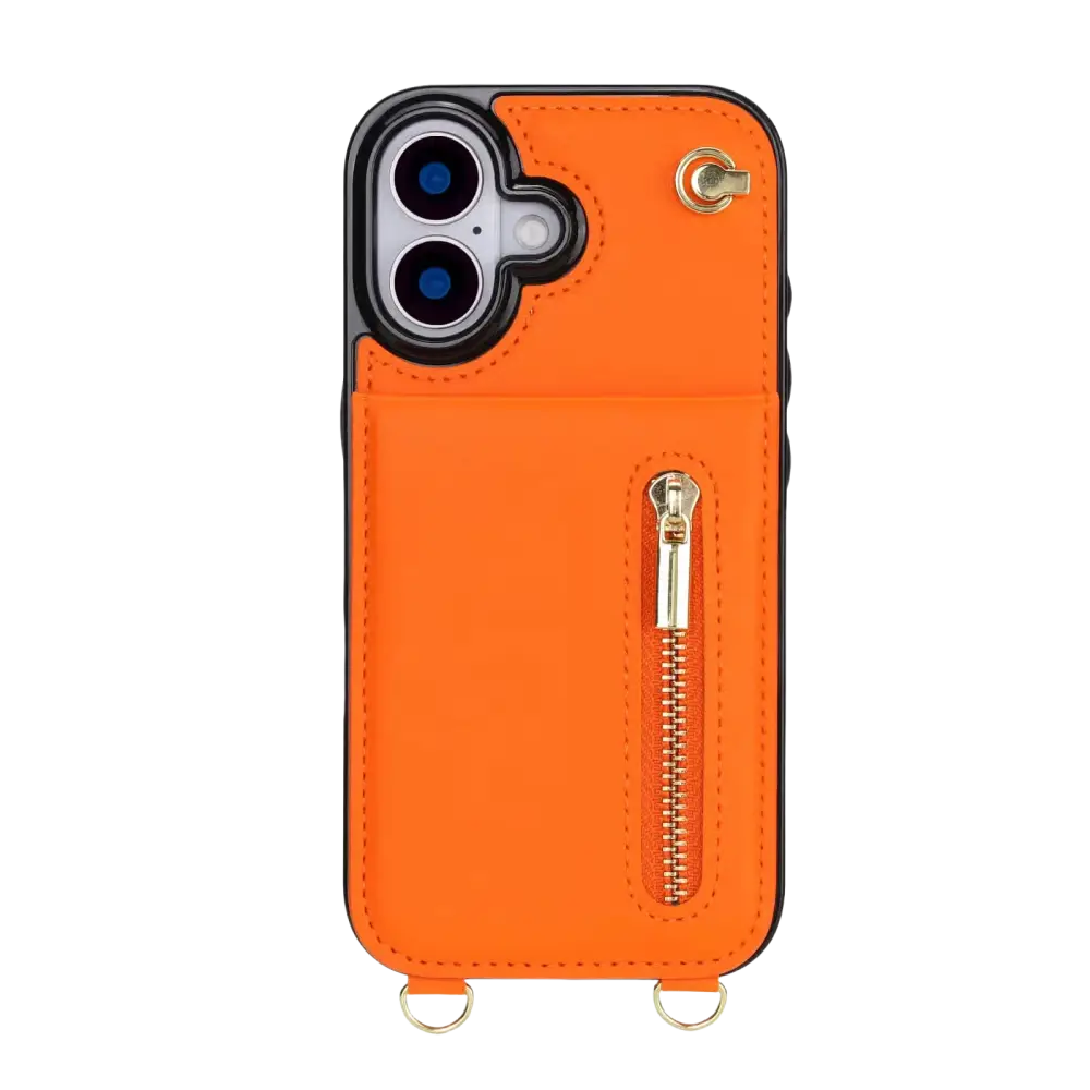 Guess Fashion hoesje met koord – iPhone 17 Oranje - Portemonneehoesje