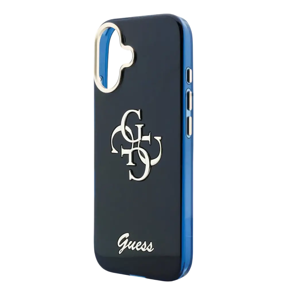 Guess IML 4G Script Metal Logo Hoesje – iPhone 17 Blauw - Back cover