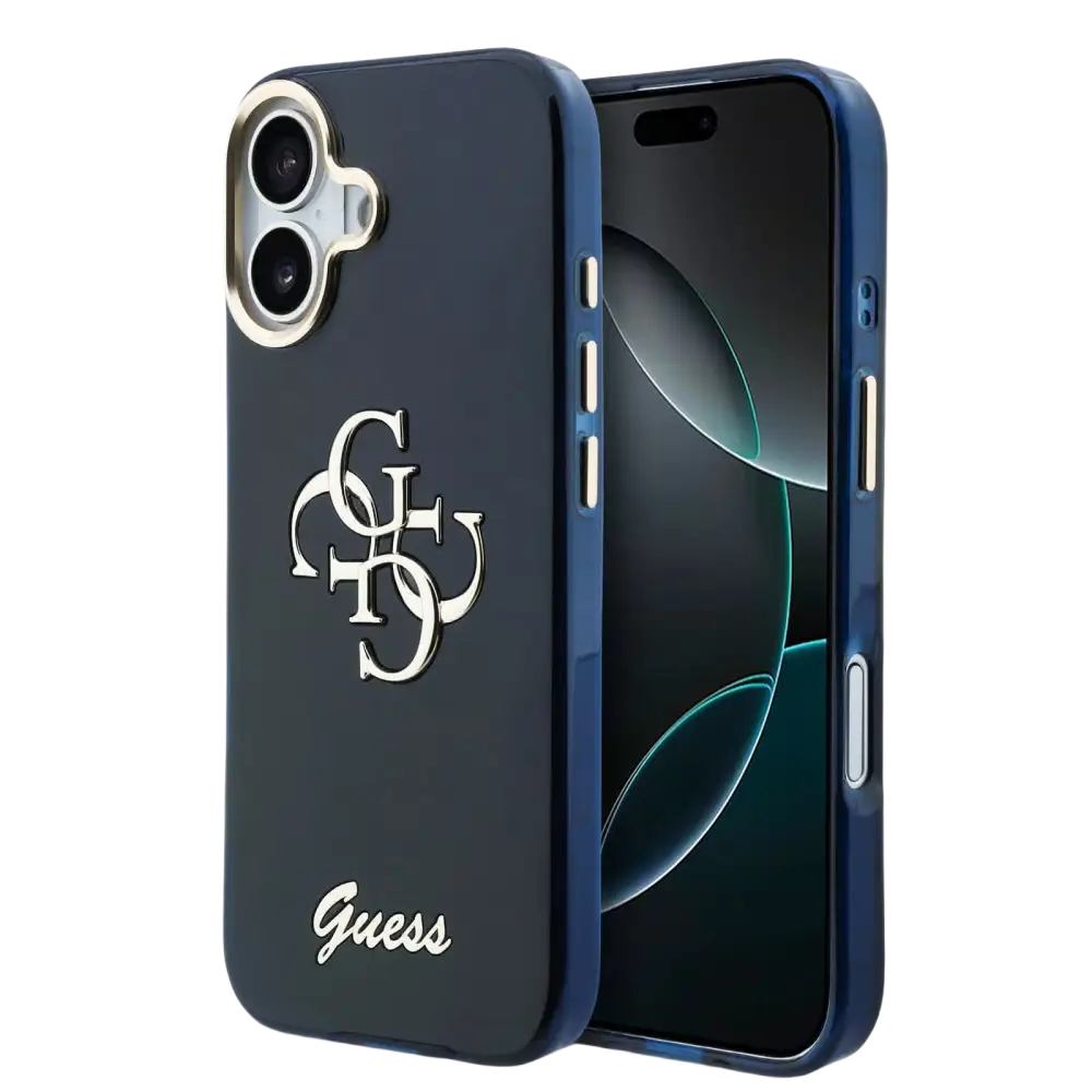 Guess IML 4G Script Metal Logo Hoesje – iPhone 17 Blauw - Back cover