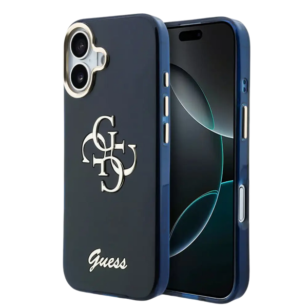 Guess IML 4G Script Metal Logo Hoesje – iPhone 17 Blauw - Back cover