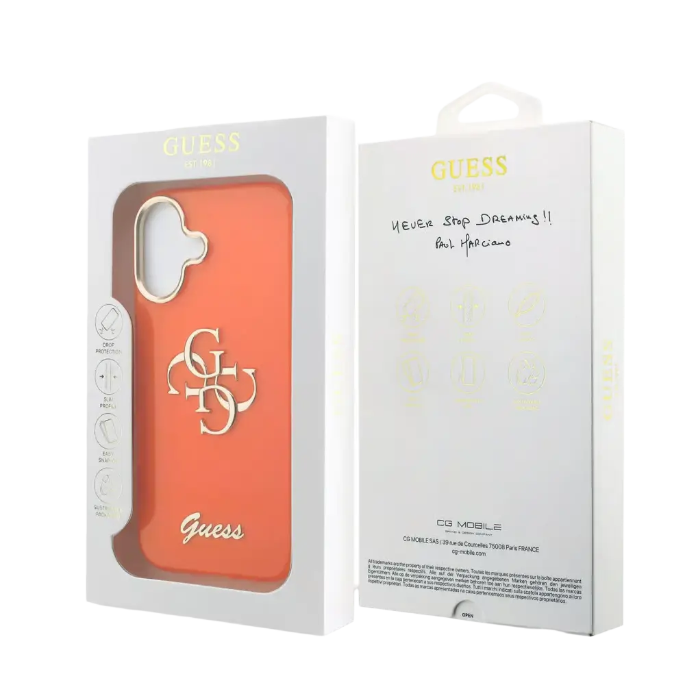 Guess IML 4G Script Metal Logo Hoesje – iPhone 17 Oranje - Back cover