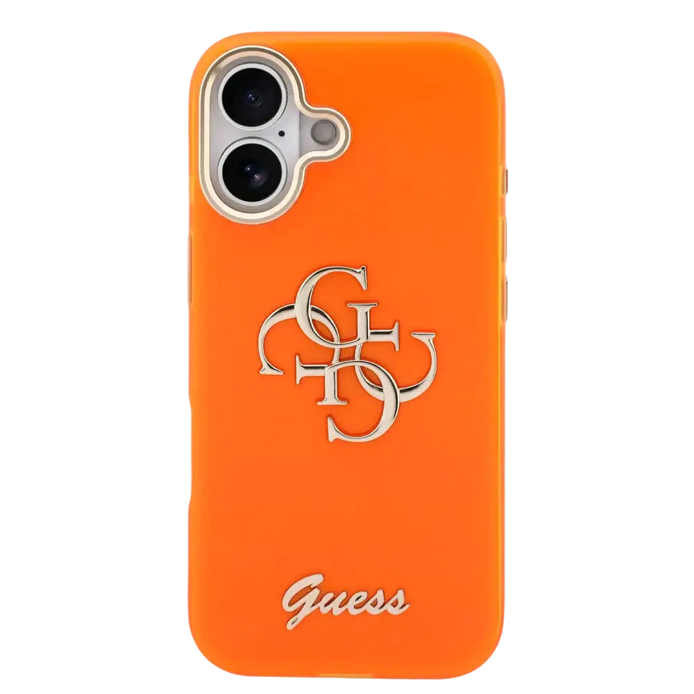 Guess IML 4G Script Metal Logo Hoesje – iPhone 17 Oranje - Back cover