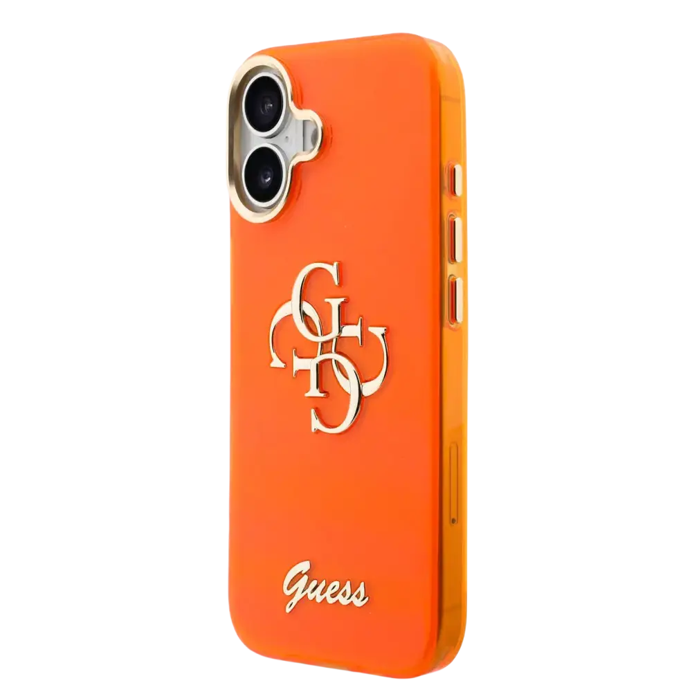 Guess IML 4G Script Metal Logo Hoesje – iPhone 17 Oranje - Back cover