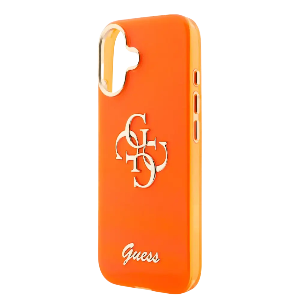 Guess IML 4G Script Metal Logo Hoesje – iPhone 17 Oranje - Back cover
