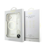 Guess IML Glitter Script Strap MagSafe Hoesje – iPhone 17 Transparant - Back cover met draagkoord