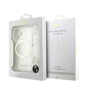 Guess IML Glitter Script Strap MagSafe Hoesje – iPhone 17 Transparant - Back cover met draagkoord