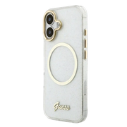 Guess IML Glitter Script Strap MagSafe Hoesje – iPhone 17 Transparant - Back cover met draagkoord