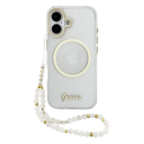 Guess IML Glitter Script Strap MagSafe Hoesje – iPhone 17 Transparant - Back cover met draagkoord