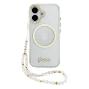 Guess IML Glitter Script Strap MagSafe Hoesje – iPhone 17 Transparant - Back cover met draagkoord