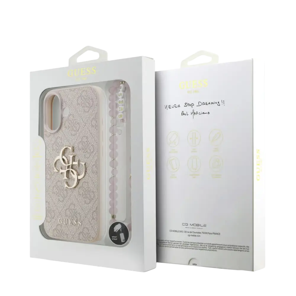 Guess IML Glitter Script Strap MagSafe Hoesje – iPhone 17 Zwart - Back cover met draagkoord
