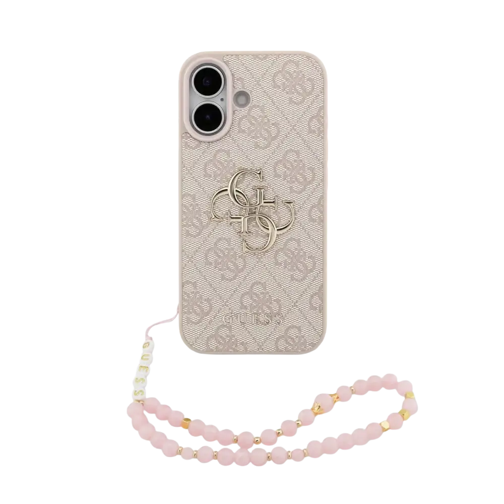 Guess IML Glitter Script Strap MagSafe Hoesje – iPhone 17 Zwart - Back cover met draagkoord