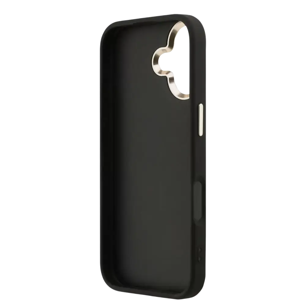 Guess PU Fixed Glitter 4G Metal Frame Hoesje – iPhone 17 Zwart - Back cover
