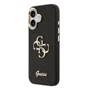 Guess PU Fixed Glitter 4G Metal Frame Hoesje – iPhone 17 Zwart - Back cover