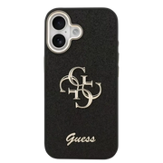 Guess PU Fixed Glitter 4G Metal Frame Hoesje – iPhone 17 Zwart - Back cover