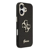Guess PU Fixed Glitter 4G Metal Frame Hoesje – iPhone 17 Zwart - Back cover