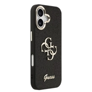 Guess PU Fixed Glitter 4G Metal Frame Hoesje – iPhone 17 Zwart - Back cover