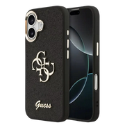 Guess PU Fixed Glitter 4G Metal Frame Hoesje – iPhone 17 Zwart - Back cover