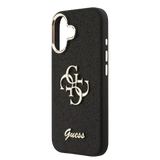 Guess PU Fixed Glitter 4G Metal Frame Hoesje – iPhone 17 Zwart - Back cover