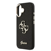Guess PU Fixed Glitter 4G Metal Frame Hoesje – iPhone 17 Zwart - Back cover