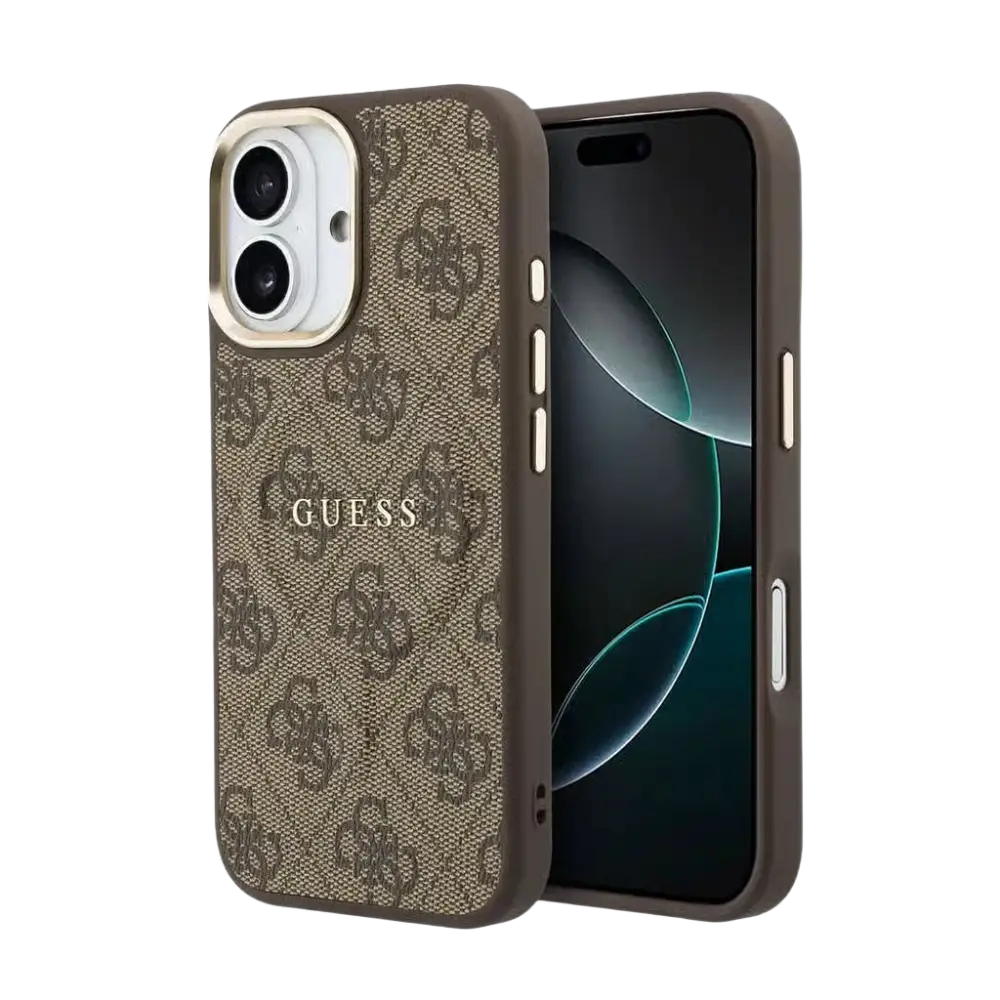 Guess PU Leather 4G Gold Frame MagSafe Hoesje – iPhone 17 Bruin - Back cover