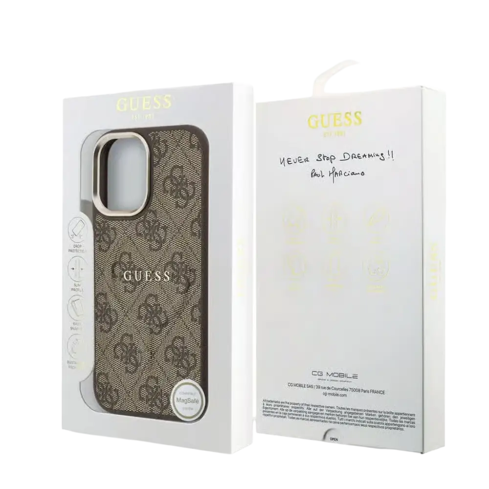 Guess PU Leather 4G Gold Frame MagSafe Hoesje – iPhone 17 Bruin - Back cover