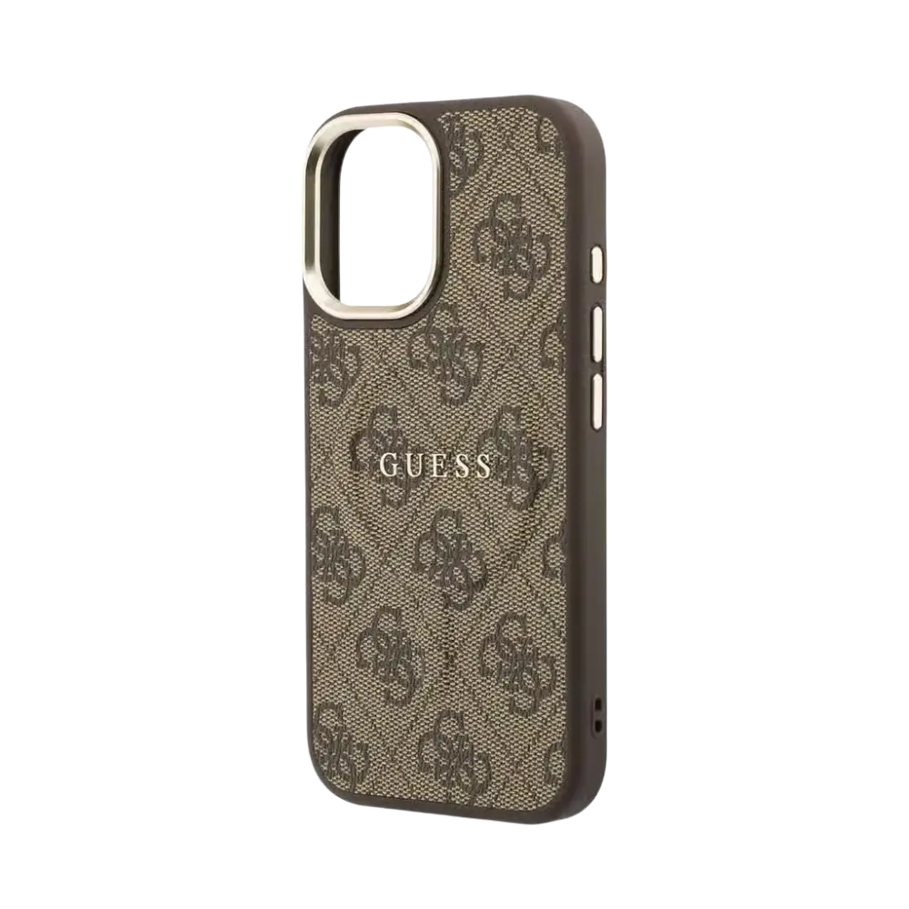 Guess PU Leather 4G Gold Frame MagSafe Hoesje – iPhone 17 Bruin - Back cover